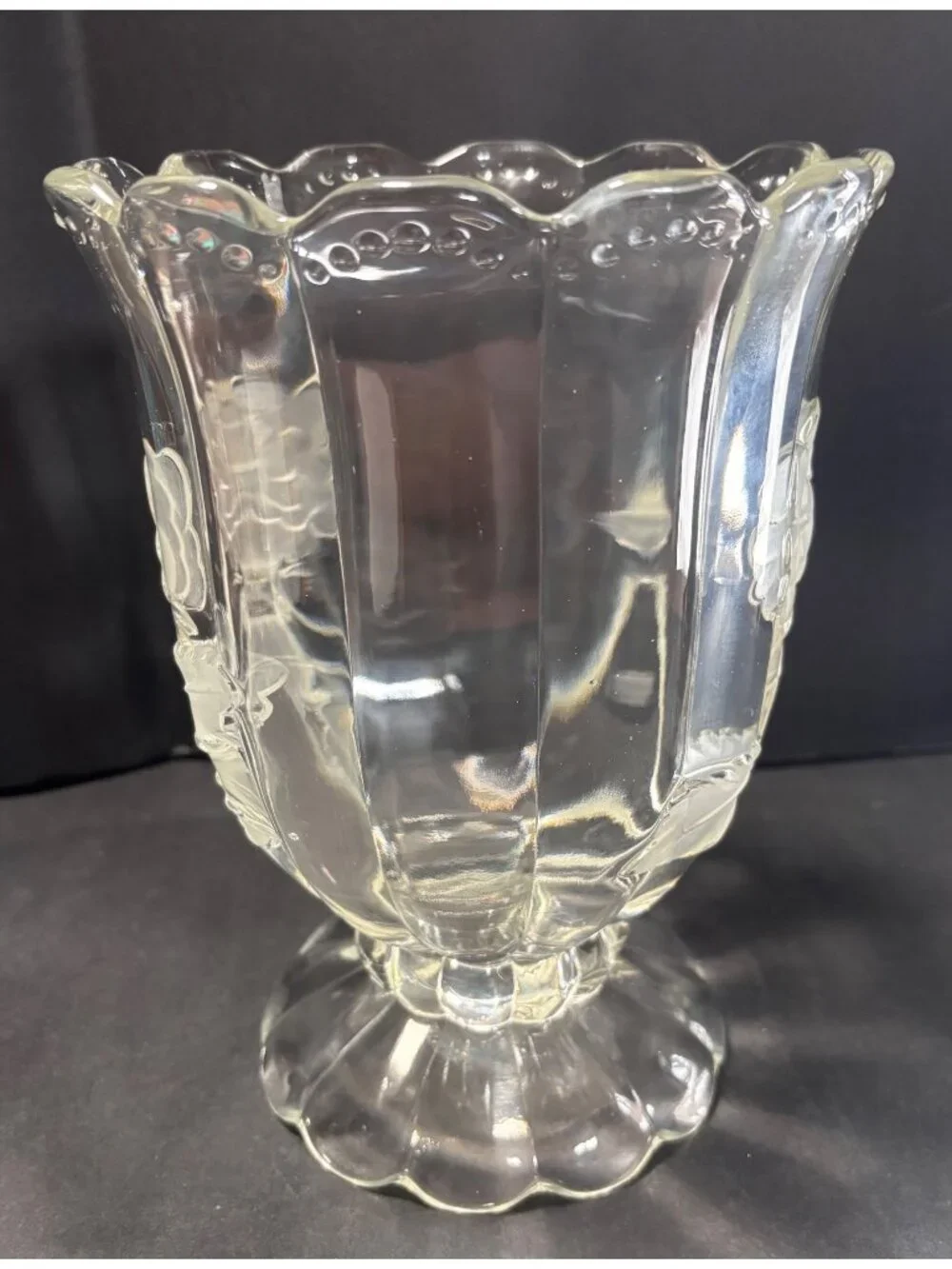 Imperlux Hand Cut Crystal Pedestal Vase With Etched Rose Elegant Vintage Décor